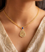 Yellow Gold Blue Sapphire Emerald Diamond Necklace | Mystic Mayura Designer Necklace | Luxury Gemstone Jewellery - Image 4