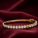 White Gold Lab-Grown Diamond Bangle | Yellow & White Diamond Bangle | Bezel-Set Multi-Shape Bangle