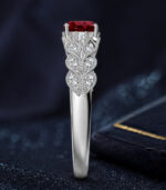 Yellow Gold Ruby Solitaire Engagement Ring | Vintage Style Ruby Ring | Milgrain Diamond Ring - Image 3