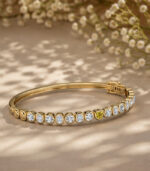 White Gold Lab-Grown Diamond Bangle | Yellow & White Diamond Bangle | Bezel-Set Multi-Shape Bangle - Image 2