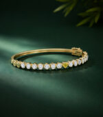 White Gold Lab-Grown Diamond Bangle | Yellow & White Diamond Bangle | Bezel-Set Multi-Shape Bangle - Image 3
