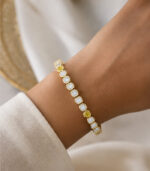White Gold Lab-Grown Diamond Bangle | Yellow & White Diamond Bangle | Bezel-Set Multi-Shape Bangle - Image 4