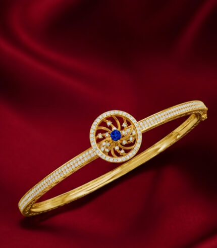 Yellow Gold Blue Sapphire Diamond Bangle | Neelam Chakra Gemstone Bangle | Natural Sapphire Jewellery