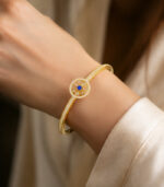 Yellow Gold Blue Sapphire Diamond Bangle | Neelam Chakra Gemstone Bangle | Natural Sapphire Jewellery - Image 4