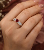 Yellow Gold Ruby Solitaire Engagement Ring | Vintage Style Ruby Ring | Milgrain Diamond Ring - Image 4