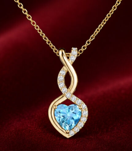 White Gold Heart-Shaped Aquamarine Pendant | Infinity Pendant with Diamonds | Fine Jewellery