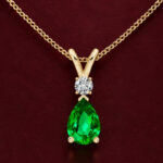 Yellow Gold Lab-Grown Emerald Pendant | Teardrop Emerald Diamond Pendant | V-Bale Fine Jewellery