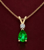 Yellow Gold Lab-Grown Emerald Pendant | Teardrop Emerald Diamond Pendant | V-Bale Fine Jewellery