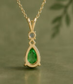 Yellow Gold Lab-Grown Emerald Pendant | Teardrop Emerald Diamond Pendant | V-Bale Fine Jewellery - Image 3