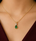 Yellow Gold Lab-Grown Emerald Pendant | Teardrop Emerald Diamond Pendant | V-Bale Fine Jewellery - Image 4