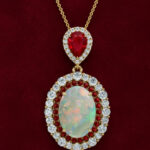 Yellow Gold Opal Ruby Diamond Pendant | Dancing Twilight Dangle Pendant | Vintage-Inspired Fine Jewellery