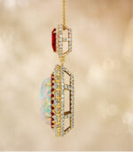 Yellow Gold Opal Ruby Diamond Pendant | Dancing Twilight Dangle Pendant | Vintage-Inspired Fine Jewellery - Image 2