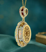 Yellow Gold Opal Ruby Diamond Pendant | Dancing Twilight Dangle Pendant | Vintage-Inspired Fine Jewellery - Image 3