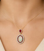 Yellow Gold Opal Ruby Diamond Pendant | Dancing Twilight Dangle Pendant | Vintage-Inspired Fine Jewellery - Image 4