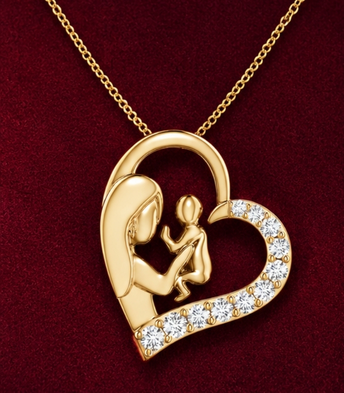 Yellow Gold Mother & Baby Diamond Heart Pendant | Natural Diamond Pendant for New Moms | Fine Jewellery