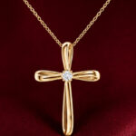 Yellow Gold Diamond Cross Pendant | Ribbon Twist Natural Diamond Cross Pendant | Fine Jewellery