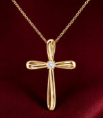 Yellow Gold Diamond Cross Pendant | Ribbon Twist Natural Diamond Cross Pendant | Fine Jewellery