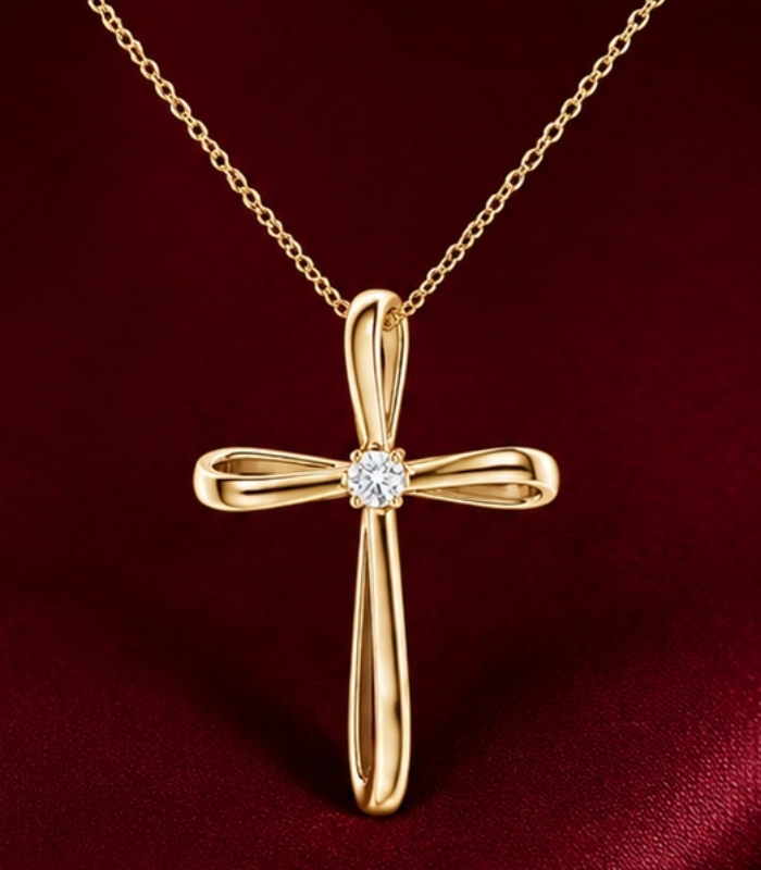 Yellow Gold Diamond Cross Pendant | Ribbon Twist Natural Diamond Cross Pendant | Fine Jewellery