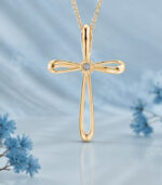 Yellow Gold Diamond Cross Pendant | Ribbon Twist Natural Diamond Cross Pendant | Fine Jewellery - Image 3