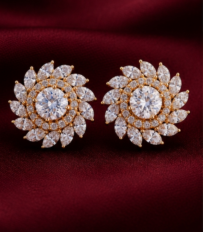 Company-6229 (1) Yellow Gold Diamond Floral Stud Earrings | Luxury Designer Earrings - Image 1