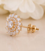 Yellow Gold Diamond Floral Stud Earrings | Luxury Designer Earrings - Image 3