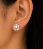 Yellow Gold Diamond Floral Stud Earrings | Luxury Designer Earrings - Image 2