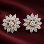 Yellow Gold Diamond Floral Stud Earrings | Elegant Statement Gold Earrings