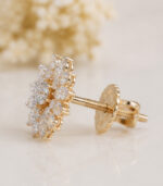 Yellow Gold Diamond Floral Stud Earrings | Elegant Statement Gold Earrings - Image 2