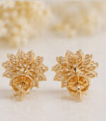 Yellow Gold Diamond Floral Stud Earrings | Elegant Statement Gold Earrings - Image 3