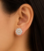 Yellow Gold Diamond Floral Stud Earrings | Elegant Statement Gold Earrings - Image 4