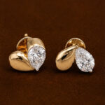 Yellow Gold Heart Diamond Stud Earrings for Women | Elegant Gold Earrings