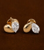 Yellow Gold Heart Diamond Stud Earrings for Women | Elegant Gold Earrings
