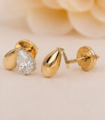 Yellow Gold Heart Diamond Stud Earrings for Women | Elegant Gold Earrings - Image 4