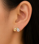 Yellow Gold Heart Diamond Stud Earrings for Women | Elegant Gold Earrings - Image 3