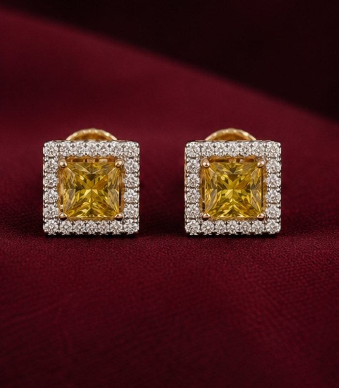 Company-6348 (1) Yellow Gold Square Diamond Stud Earrings | Minimal Designer Gold Earrings - Image 1