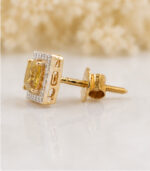 Yellow Gold Square Diamond Stud Earrings | Minimal Designer Gold Earrings - Image 4
