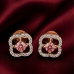 Rose Gold Diamond Floral Stud Earrings for Women | Designer Gold Earrings