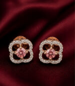 Rose Gold Diamond Floral Stud Earrings for Women | Designer Gold Earrings