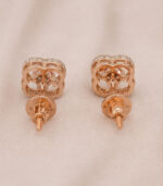 Rose Gold Diamond Floral Stud Earrings for Women | Designer Gold Earrings - Image 2
