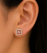 Rose Gold Diamond Floral Stud Earrings for Women | Designer Gold Earrings - Image 3