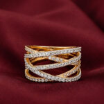 Yellow Gold Criss-Cross Diamond Ring for Women | Contemporary Designer Ring