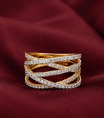Yellow Gold Criss-Cross Diamond Ring for Women | Contemporary Designer Ring