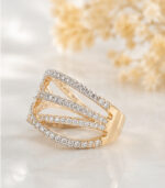Yellow Gold Criss-Cross Diamond Ring for Women | Contemporary Designer Ring - Image 4