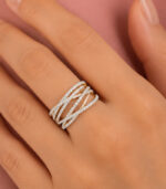 Yellow Gold Criss-Cross Diamond Ring for Women | Contemporary Designer Ring - Image 3
