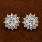 Yellow Gold Diamond Floral Stud Earrings for Women | Designer Cluster Gold Earrings