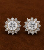 Yellow Gold Diamond Floral Stud Earrings for Women | Designer Cluster Gold Earrings