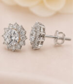Yellow Gold Diamond Floral Stud Earrings for Women | Designer Cluster Gold Earrings - Image 2