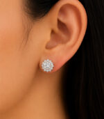 Yellow Gold Diamond Floral Stud Earrings for Women | Designer Cluster Gold Earrings - Image 4
