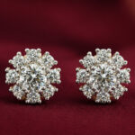 Yellow Gold Diamond Cluster Stud Earrings for Women | Elegant Fine Gold Jewellery