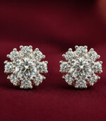 Yellow Gold Diamond Cluster Stud Earrings for Women | Elegant Fine Gold Jewellery